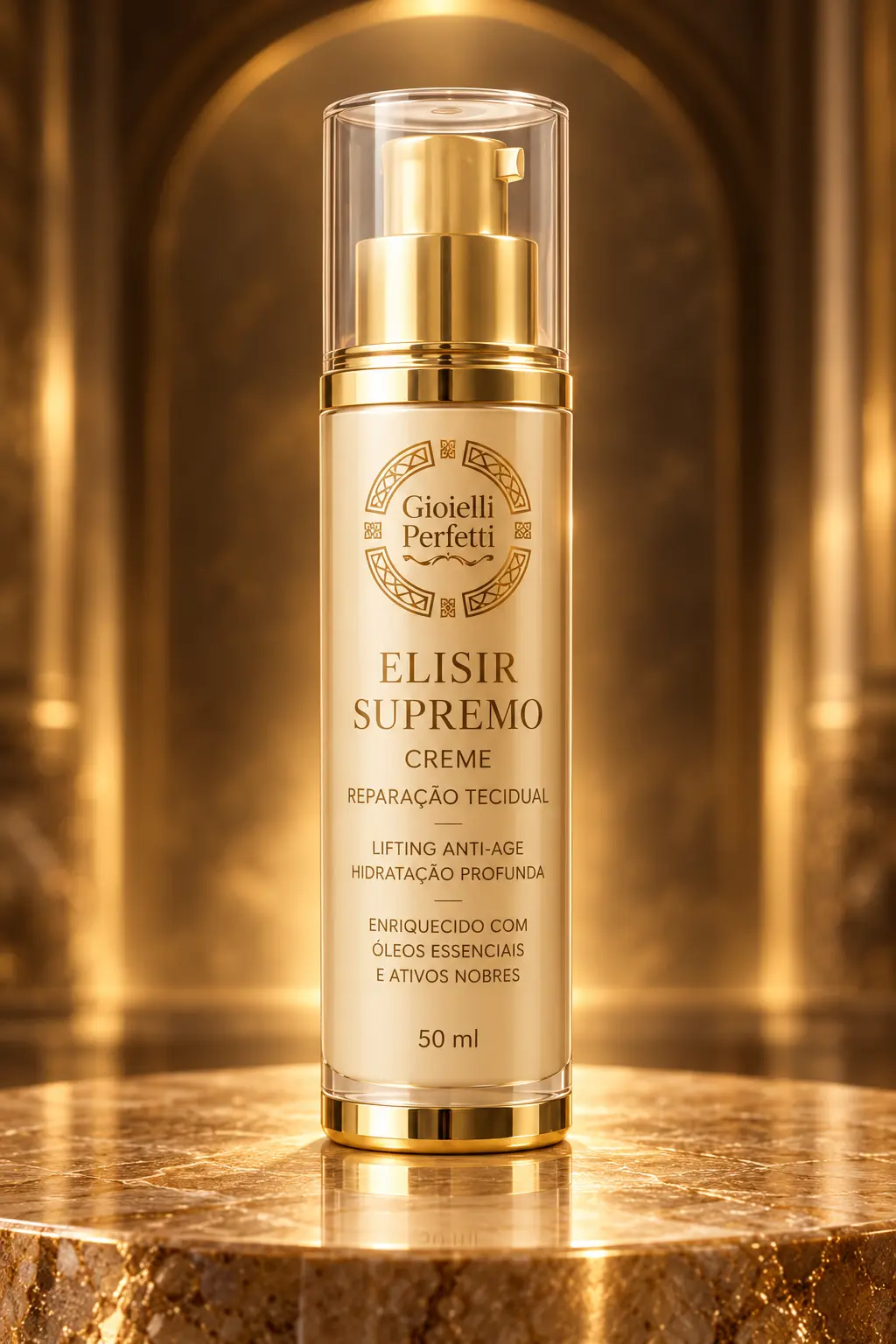 Apresentação premium do frasco ELISIR SUPREMO CREME GIOIELLI PERFETTI